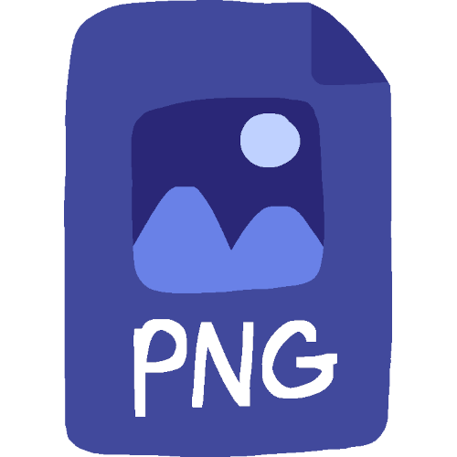 a blue file with a stylized generic image on it and the label 'PNG'